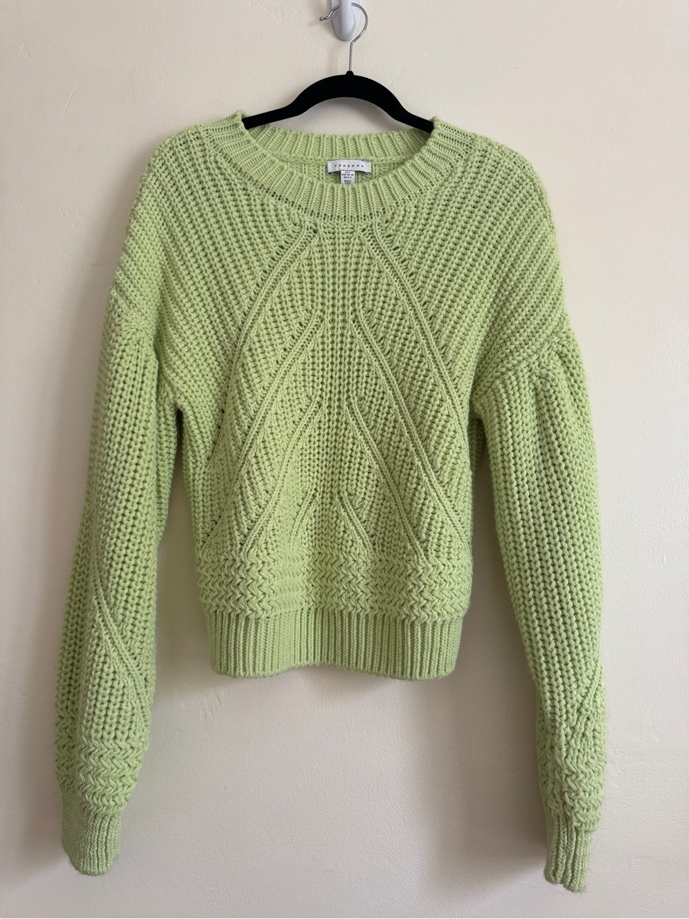 Topshop Lime Green Mixed-Knit Women's Sweater, UK S, US 4-6